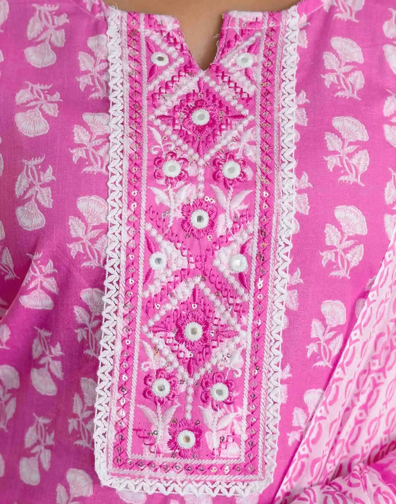 Affordable Red Cotton Printed Straight Kurta Set Round-Neck Cotton Kurti with Pant & Dupatta