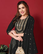 Poly Chinnon Embroidered Straight 3 Piece Kurta Set