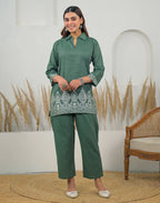 Skylee Cotton Woven Mandarin Collar Co-ord Set For Woman