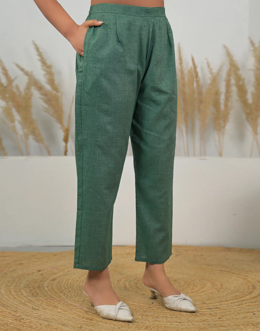 Skylee Cotton Woven Mandarin Collar Co-ord Set For Woman