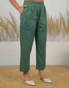 Skylee Cotton Woven Mandarin Collar Co-ord Set For Woman