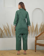 Skylee Cotton Woven Mandarin Collar Co-ord Set For Woman