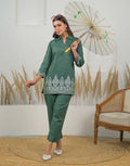 Skylee Cotton Woven Mandarin Collar Co-ord Set For Woman