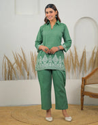 Skylee Cotton Woven Mandarin Collar Co-ord Set For Woman