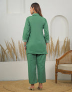 Skylee Cotton Woven Mandarin Collar Co-ord Set For Woman