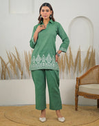 Skylee Cotton Woven Mandarin Collar Co-ord Set For Woman