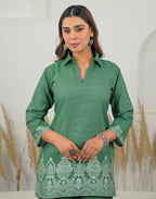 Skylee Cotton Woven Mandarin Collar Co-ord Set For Woman
