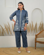 Skylee Cotton Woven Mandarin Collar Co-ord Set For Woman