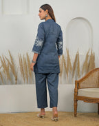 Skylee Cotton Woven Mandarin Collar Co-ord Set For Woman