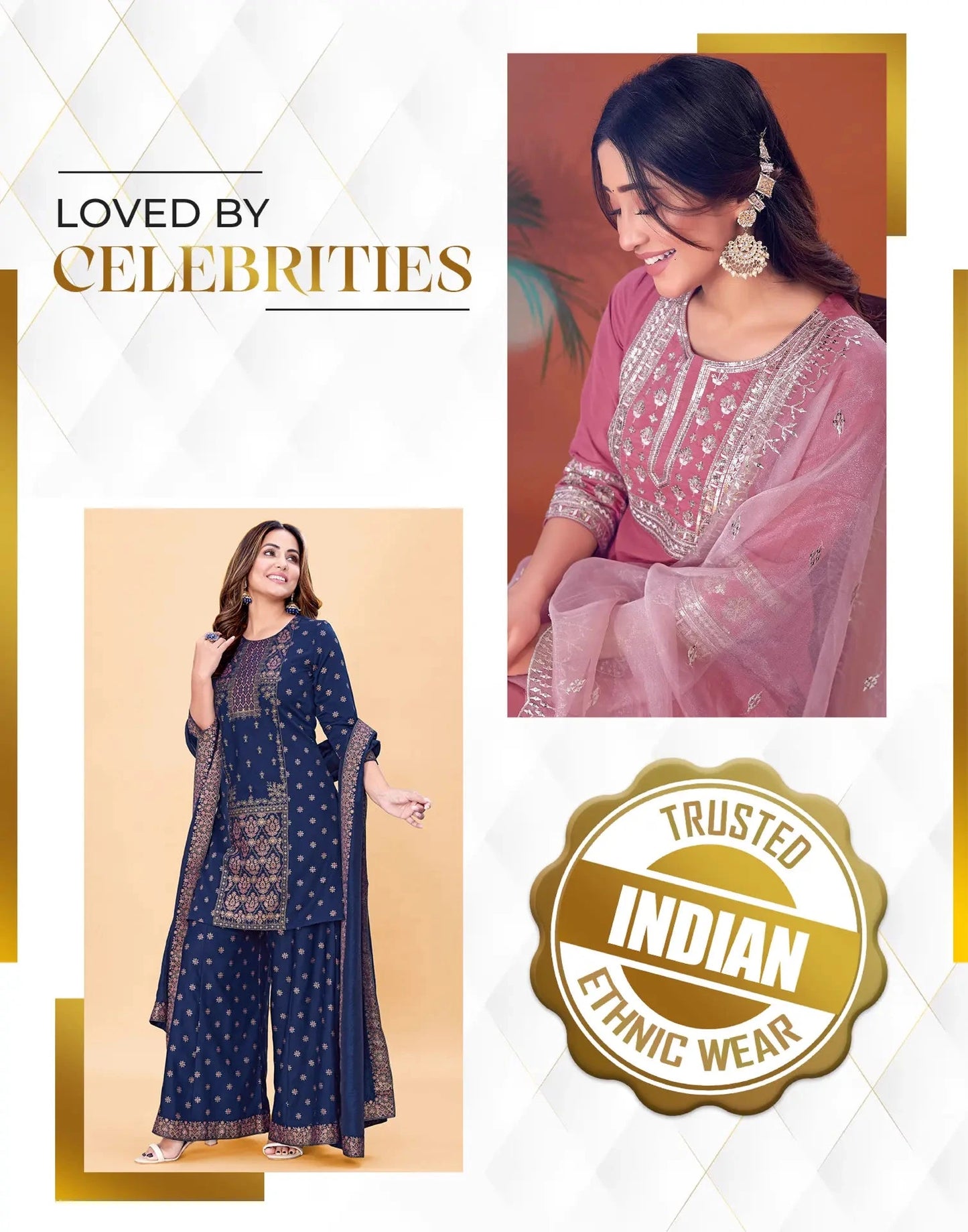 Silk Flared Embroidery V-Neck Kurta with Pant & Dupatta