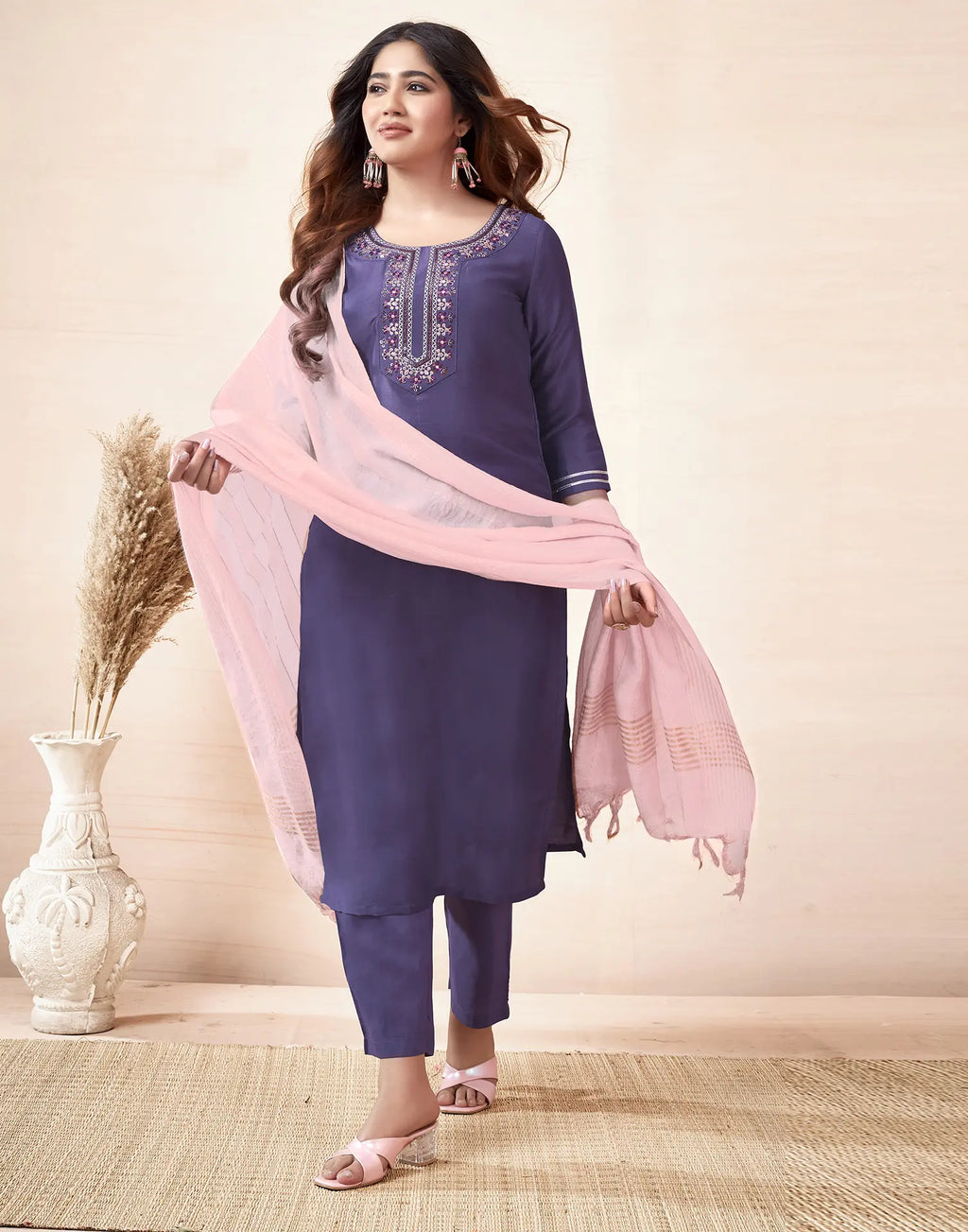 Cotton Embroidered Straight 3 Piece Kurta Set