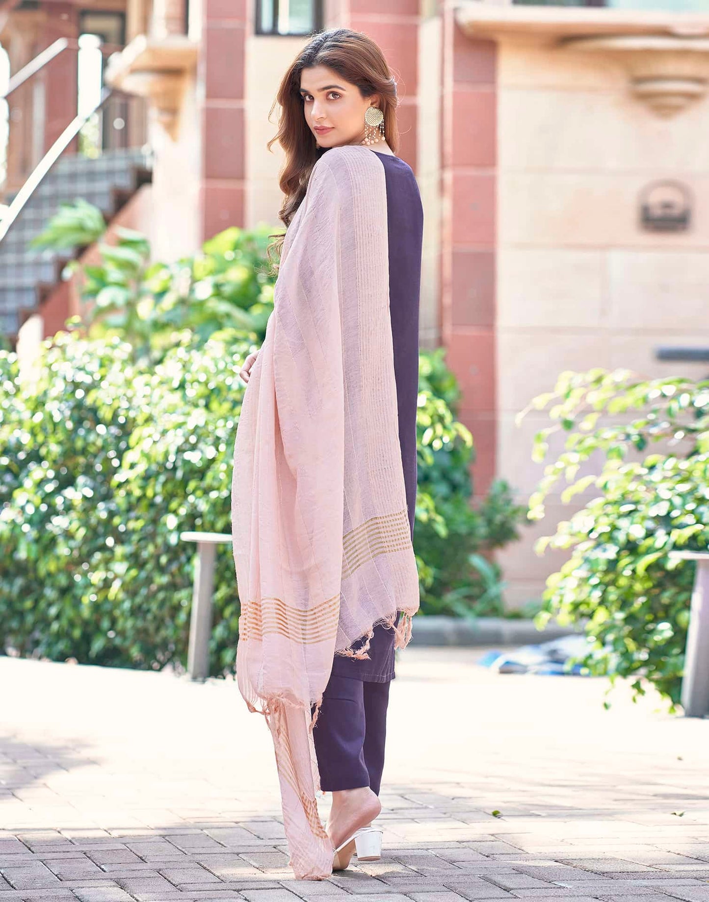 Silk Blend Dyed, Sequence Embroidery and Lace Straight Kurta with Pant & Dupatta