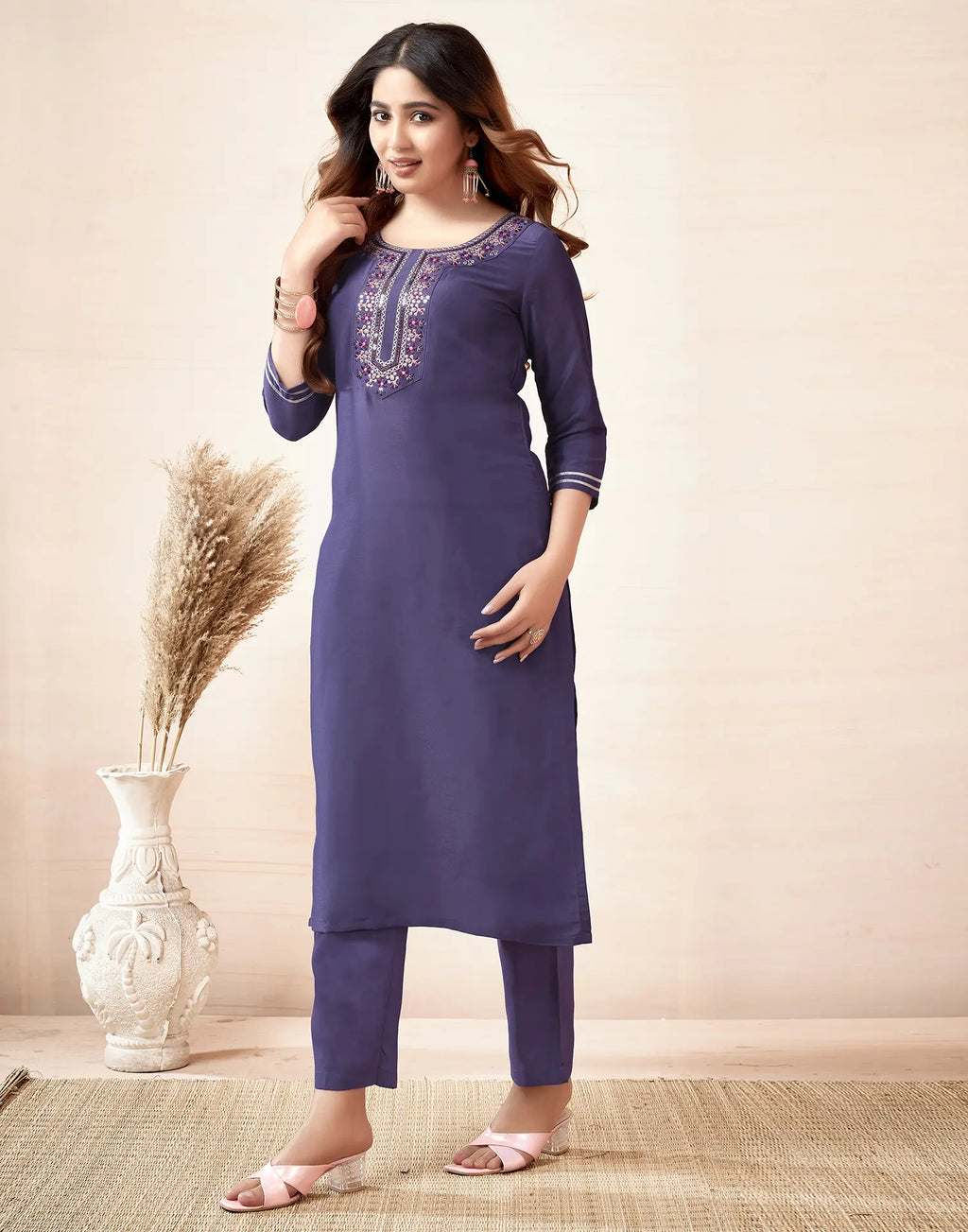 Cotton Embroidered Straight 3 Piece Kurta Set