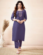 Cotton Embroidered Straight 3 Piece Kurta Set