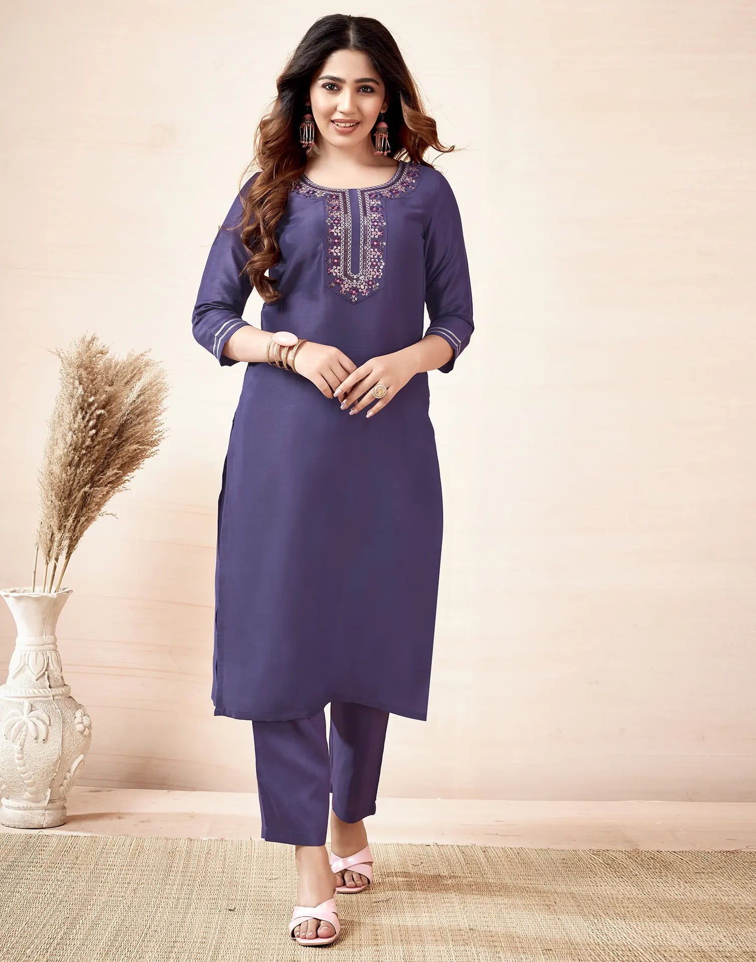 Cotton Embroidered Straight 3 Piece Kurta Set