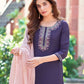 Silk Blend Dyed, Sequence Embroidery and Lace Straight Kurta with Pant & Dupatta