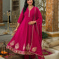 Affordable Pink Silk Embroidered Anarkali Kurta Set V-Neck Silk Kurti with Pant & Dupatta