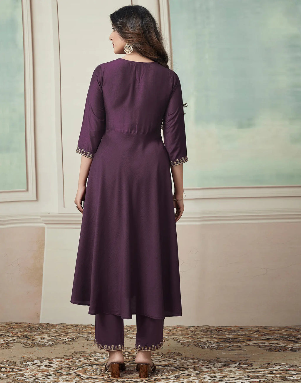 Poly Chinnon Embroidered Anarkali 3 Piece Kurta Set