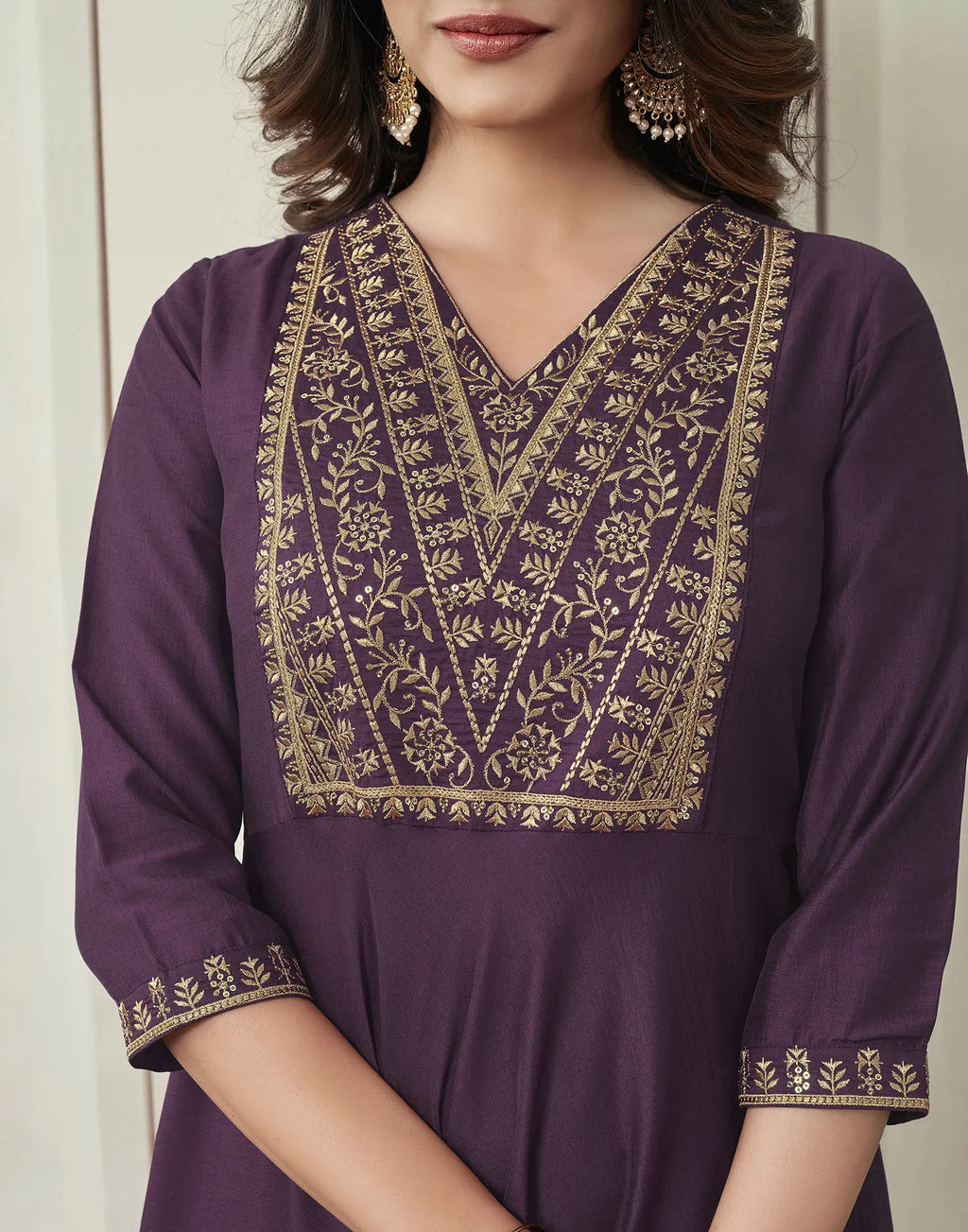Poly Chinnon Embroidered Anarkali 3 Piece Kurta Set