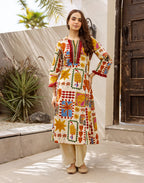 Ivory Round Notch Neck Digital Printed A-Line Ethnic Co-ord Set