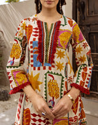 Ivory Round Notch Neck Digital Printed A-Line Ethnic Co-ord Set