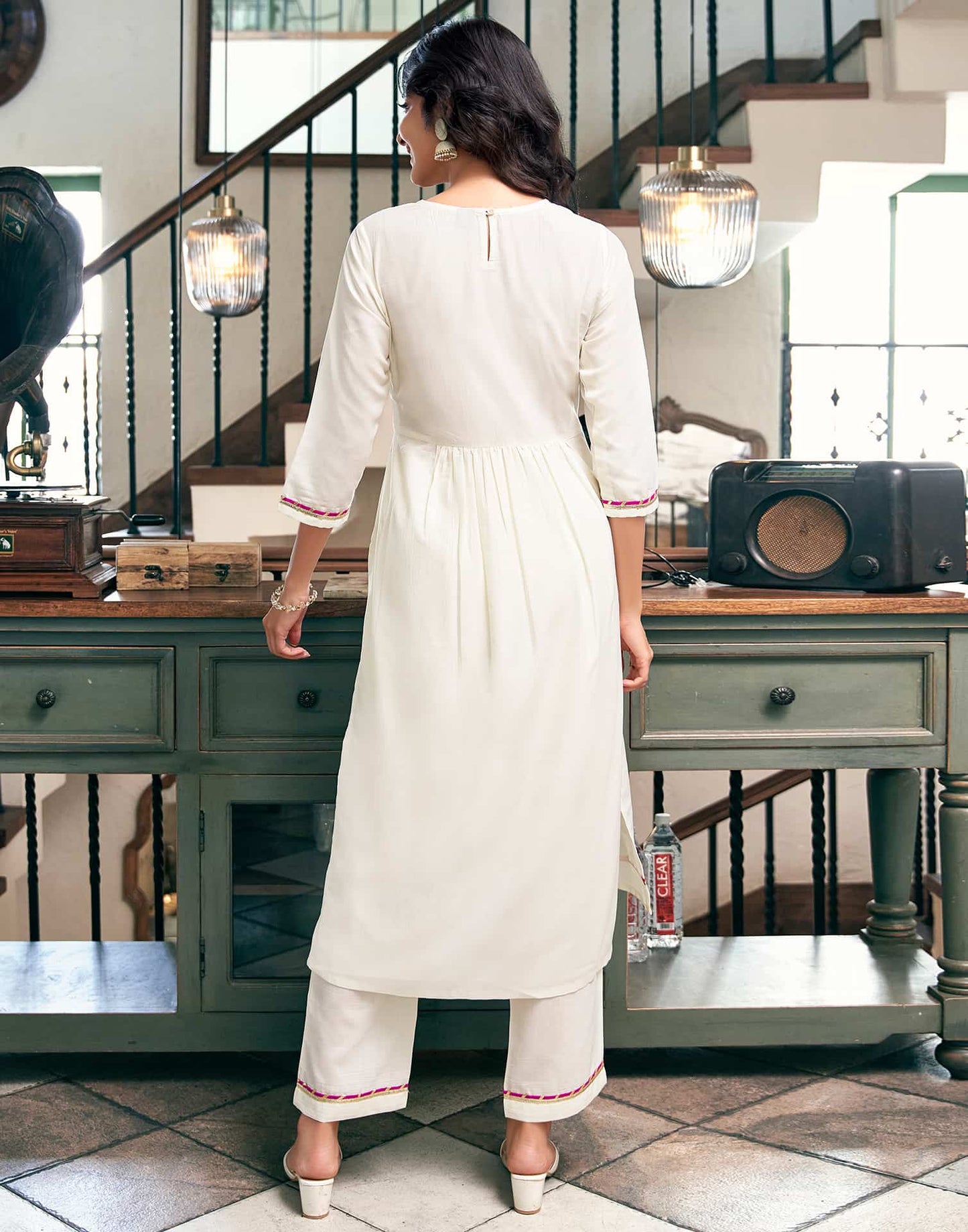 Silk Blend Embroidered Flared Kurta with Pant & Dupatta