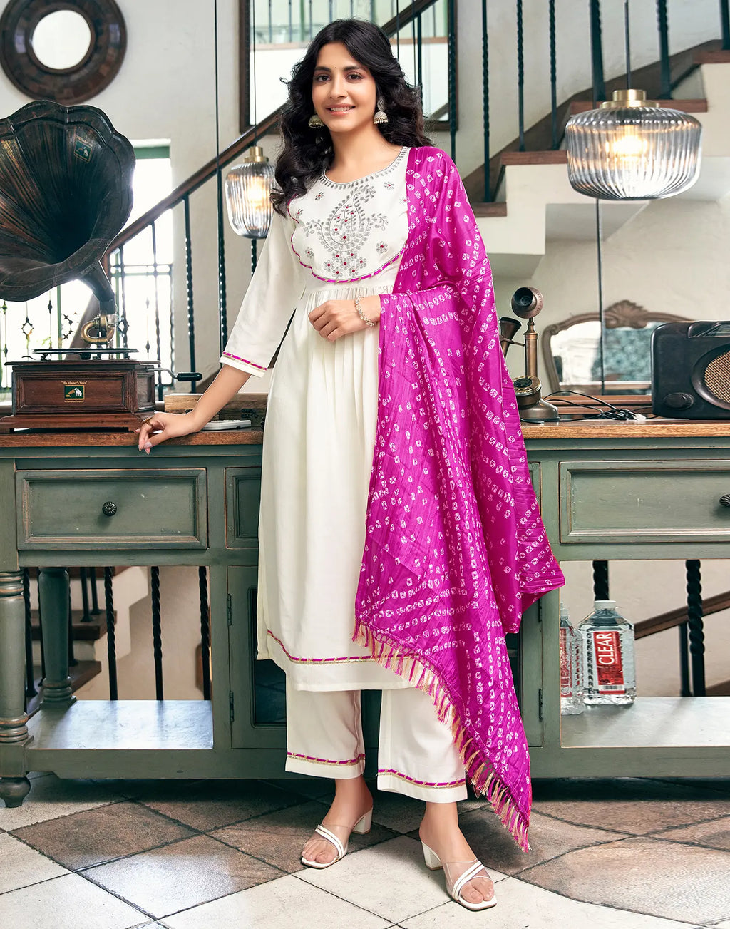 Chinnon Embroidered A-Line 3 Piece Kurta Set
