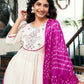 Silk Blend Embroidered Flared Kurta with Pant & Dupatta