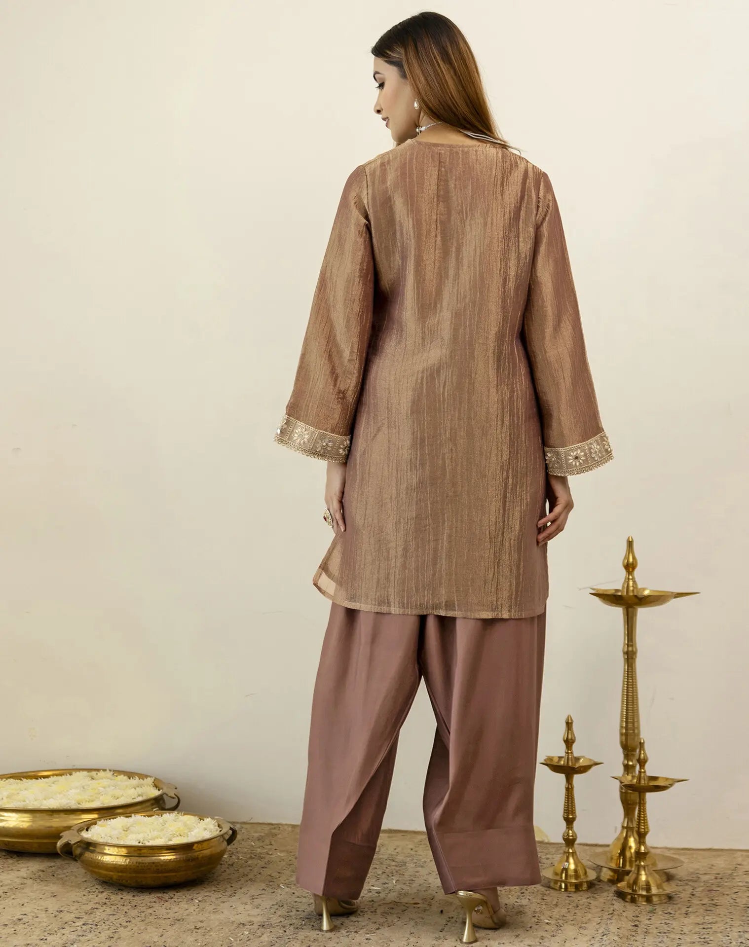 Shimmer Mirror Work V-Neck Co-ords Set
