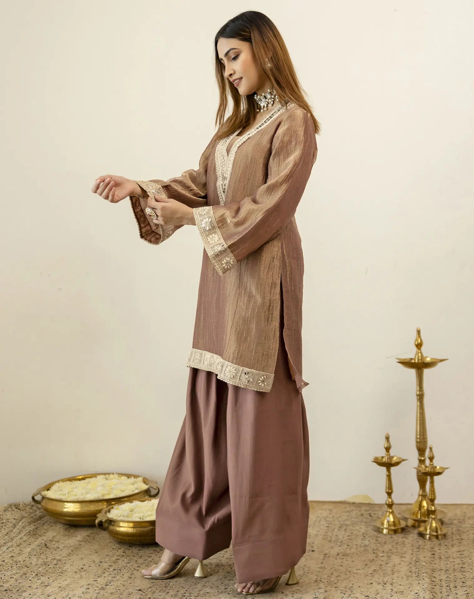Shimmer Mirror Work V-Neck Co-ords Set