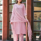 Cotton Blend Embroidery and Lace Straight Kurta with Pant & Dupatta
