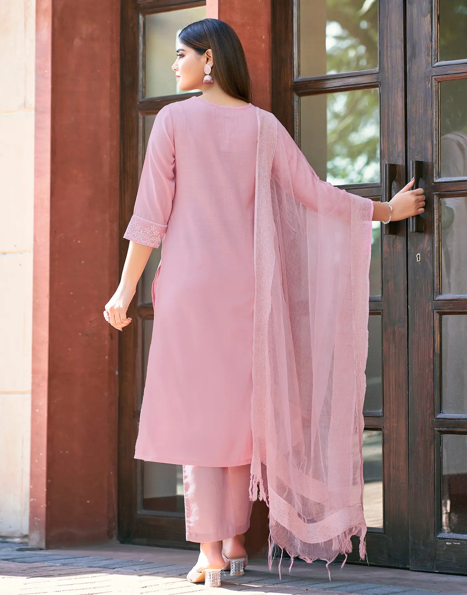 Cotton Blend Embroidered Straight 3 Piece Kurta Set