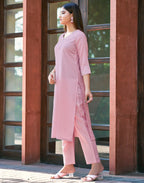 Cotton Blend Embroidered Straight 3 Piece Kurta Set