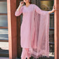 Cotton Blend Embroidery and Lace Straight Kurta with Pant & Dupatta