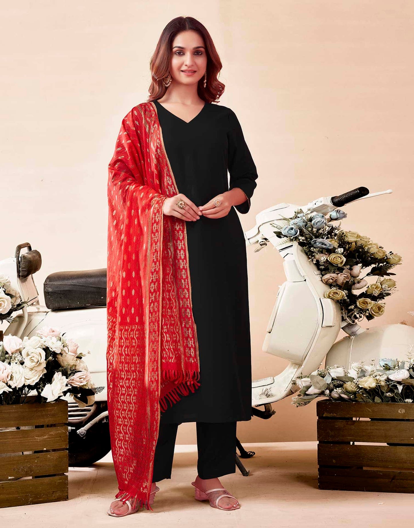 Rayon Dyed Straight Kurta with Pant & Dupatta