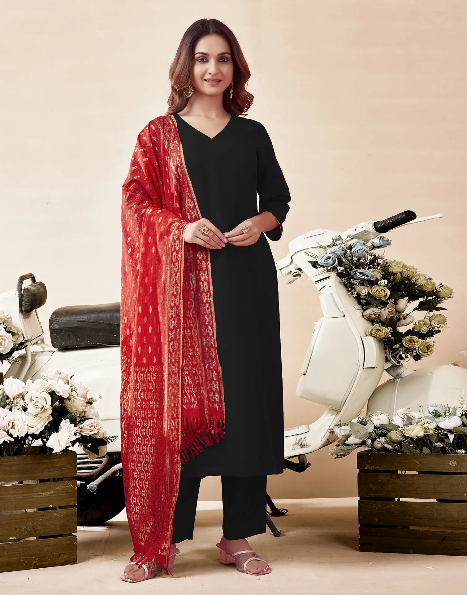 Poly Rayon Plain Straight 3 Piece Kurta Set