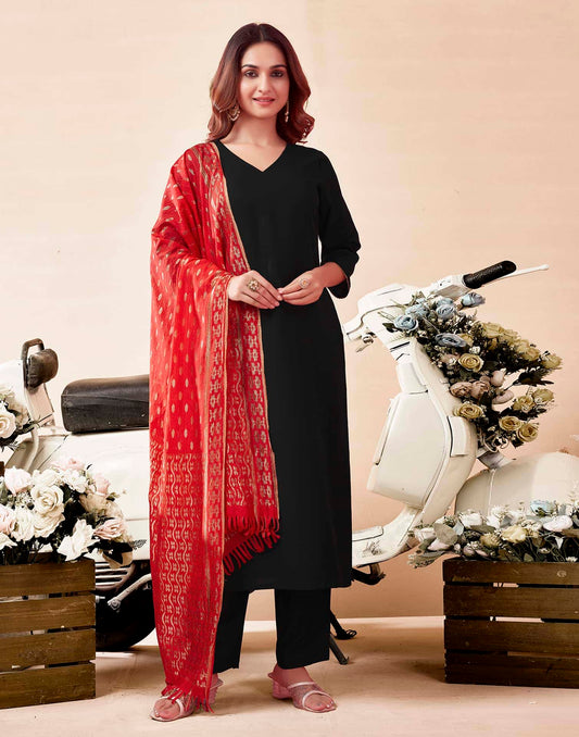 Rayon Dyed Straight Kurta with Pant & Dupatta
