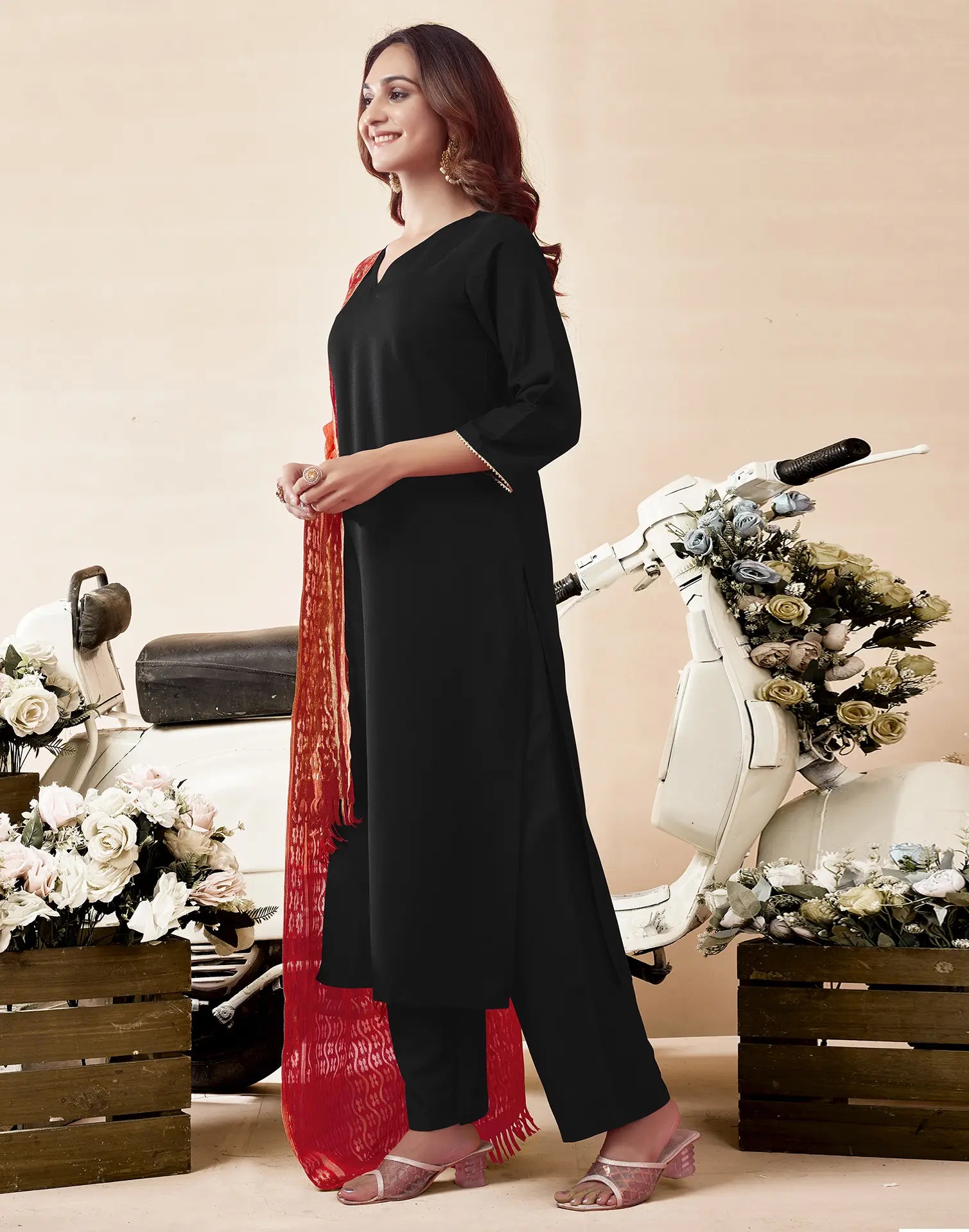 Poly Rayon Plain Straight 3 Piece Kurta Set