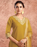 Cotton Blend Embroidered Straight 3 Piece Kurta Set