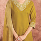 Cotton Blend Embroidered Straight Kurta with Pant & Dupatta