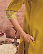 Cotton Blend Embroidered Straight 3 Piece Kurta Set