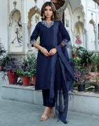 Cotton Blend Embroidered Straight 3 Piece Kurta Set