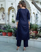 Cotton Blend Embroidered Straight 3 Piece Kurta Set