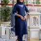 Cotton Blend Embroidered Straight Kurta with Pant & Dupatta