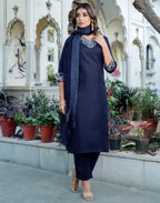 Cotton Blend Embroidered Straight 3 Piece Kurta Set