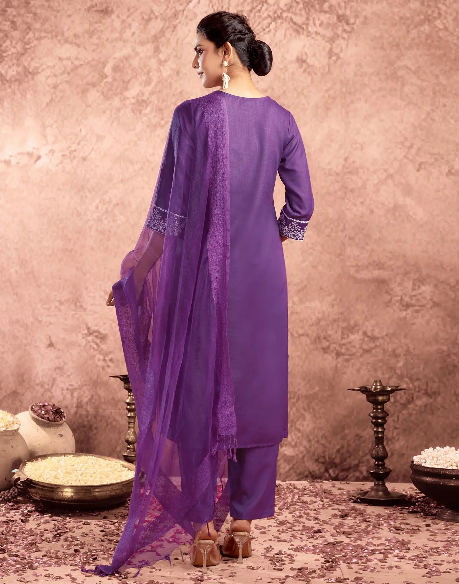 Cotton Blend Embroidered Straight 3 Piece Kurta Set