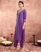 Cotton Blend Embroidered Straight 3 Piece Kurta Set