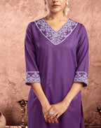 Cotton Blend Embroidered Straight 3 Piece Kurta Set