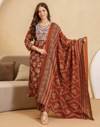 Skylee Viscose Rayon Embroidered Straight 3 Piece Kurta Set For Woman