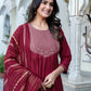 Rayon Blend Embroidered Anarkali Kurta with Pant & Dupatta